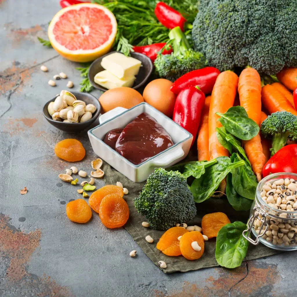 Assortment of diet food ingredients rich in vitamin a